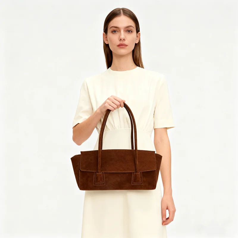 New 2026 Winter Spacious Trapeze Tote Euro American Style Matte Suede Leather Female Handbag Luxury Armpit Shoulder Bag