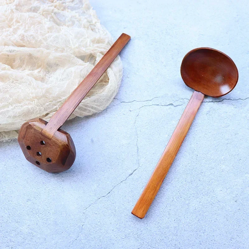 Ramen Soup Wood Spoon Japanese Style Ajiyaki with Holes Restaurant Nanmu Kamehameha Spoon Hotpot Leak Kicthen Accessories