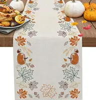 Fall Thanksgiving Pumpkin Maple Leaf Linen Table Runner Holiday Party Decor Farmhouse Kitchen Table Runner Wedding Decorations 1