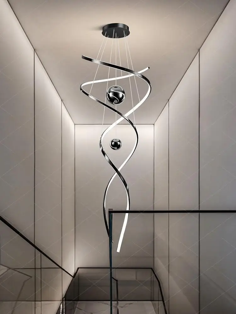 โคมไฟตกแต่งบ้านสไตล์โมเดิร์น ไฟ LED โคมไฟห้อยสำหรับบันได โคมไฟระย้าสำหรับห้องนั่งเล่น โคมไฟแขวนสำหรับใช้ภายในอาคาร 1