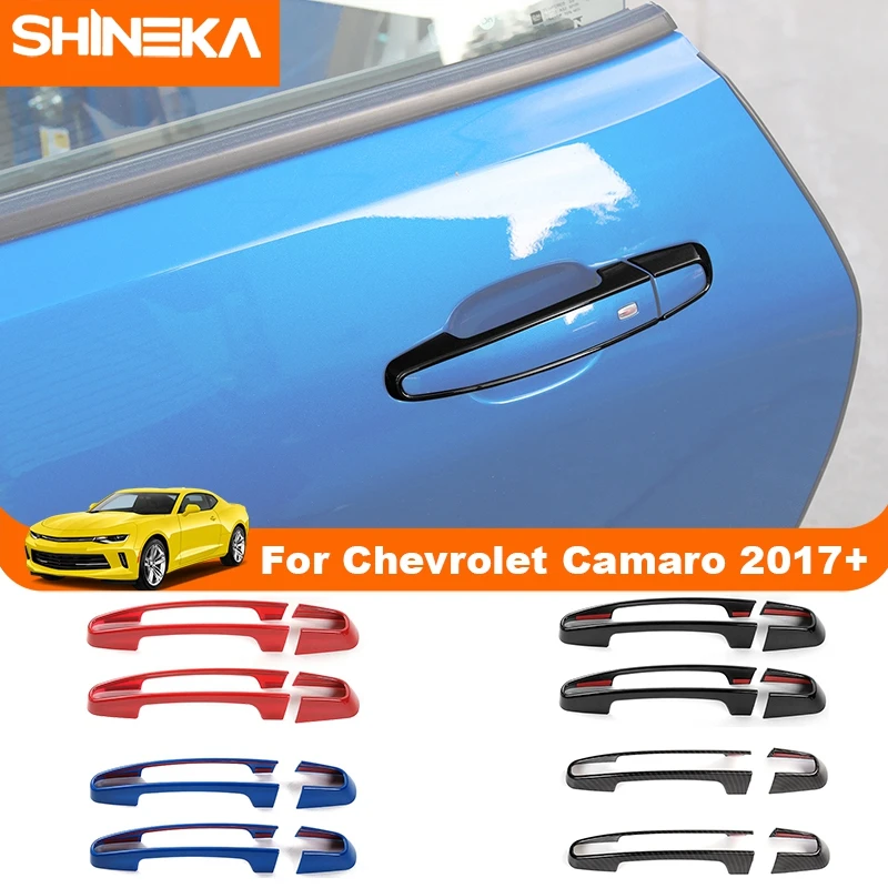 SHINEKA Car Door Grab Handle Decoration Cover Trim Stickers for Chevrolet  Camaro 2017 2018 2019 2020 2021 Exterior Accessories