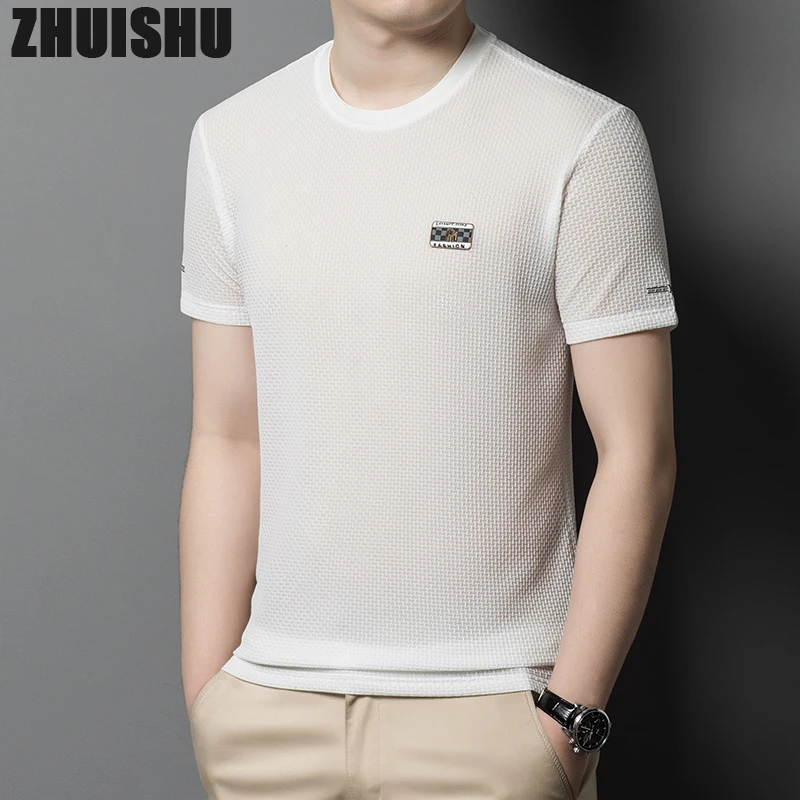 

Summer T-Shirt for Men Breathable Ice Silk O-neck Short-sleeved T Shirts Men's Thin Casual Top High Quality Solid Clothing Tee