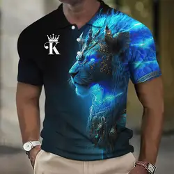 Animal Men'S Polo Shirt 3d Lion Printing Casual Daily Lapel Tops Tees Fierce Beast T Shirt For Man Clothing Summer Short Sleeves