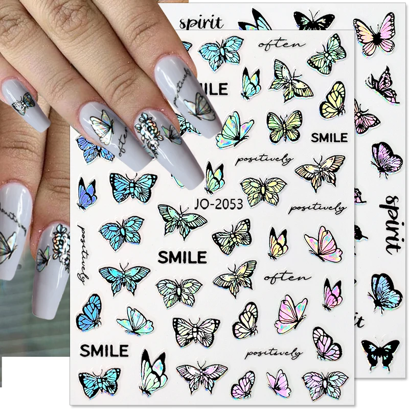 

Laser Nail Stickers Floral Nail Decals 3D Butterfly Flower Grass Fruits Series Nail Art Stickers Women DIY Nails Decorations