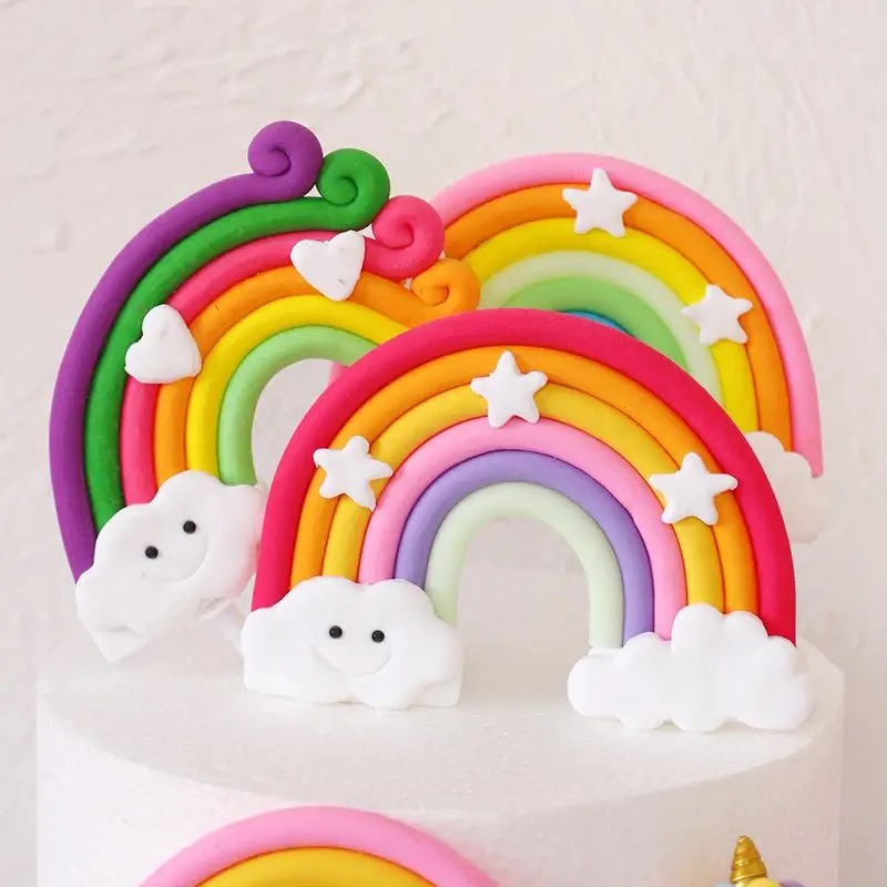 Cake Topper Smiling Face Cloud Rainbow Birthday Cake Baby Shower Kids Christening Wedding Party Decorating