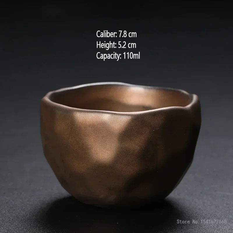 Chinese Style Kung Fu Retro Tea Set, Coarse Pottery, Handmade Ancient Copper Gold Ceramics, Japanese  Coffee Ceramic Teacup, 2Pc