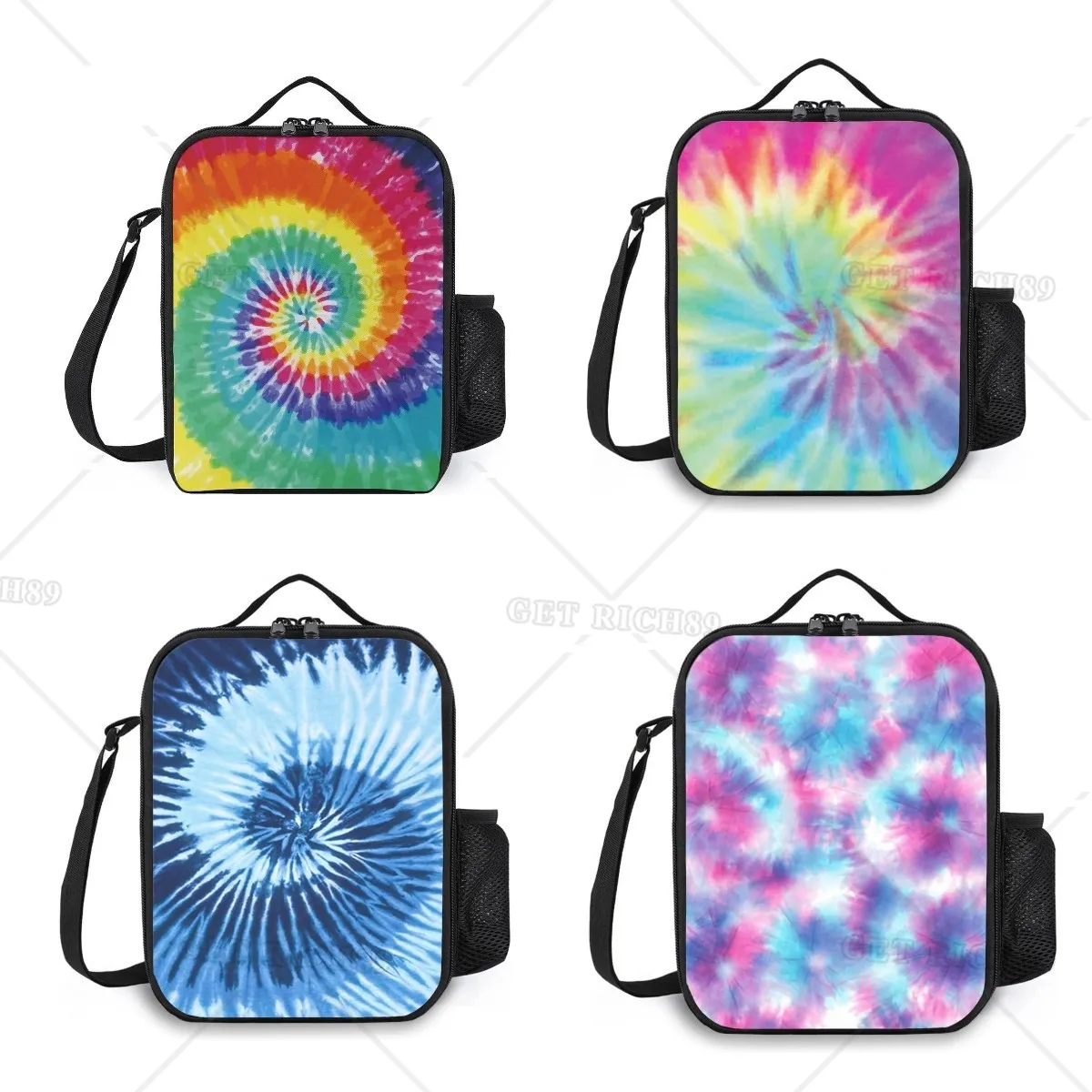 

Изолированный Ланч-бокс Tie Dye для девочек и мальчиков, герметичный, с боковым карманом, прочная, многоразовая сумка-тоут