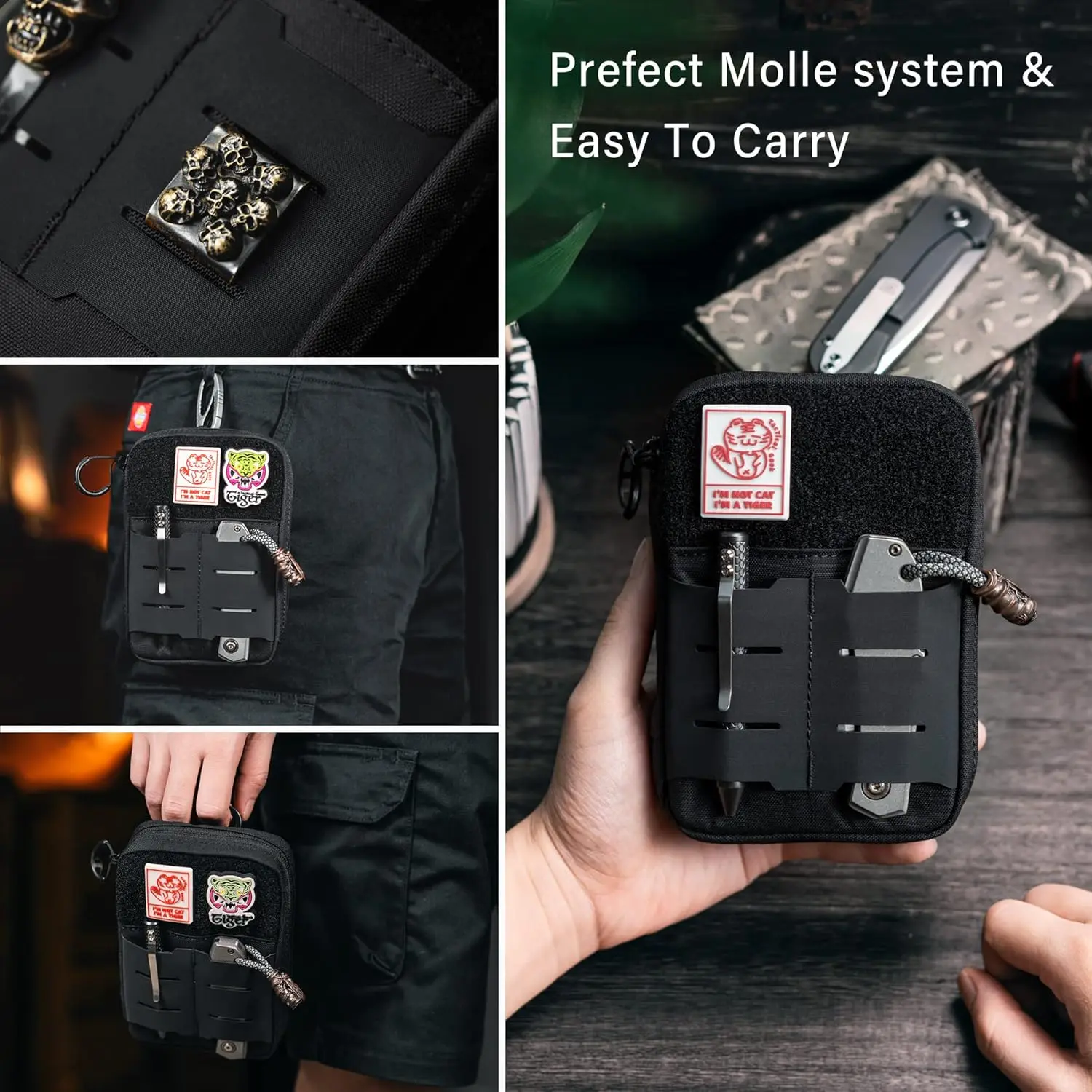 TACTICAL GEEK 블록 E4.0 EDC 컴팩트 허리 파우치, 탄성 코드가 있는 유틸리티 포켓 정리함