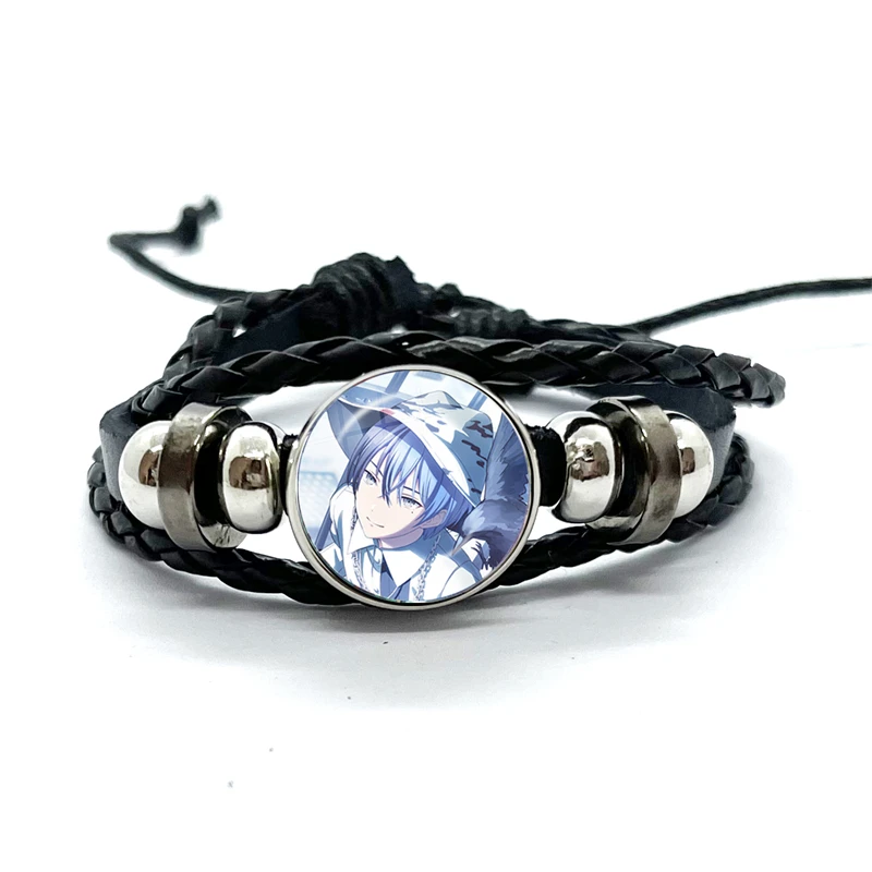 Project SEKAI Anime Aoyagi Toya Vivid BAD SQUAD Glass Snap Metal Bead Bracelet Black Braided Women Hand Leather Bracelet Gift 5