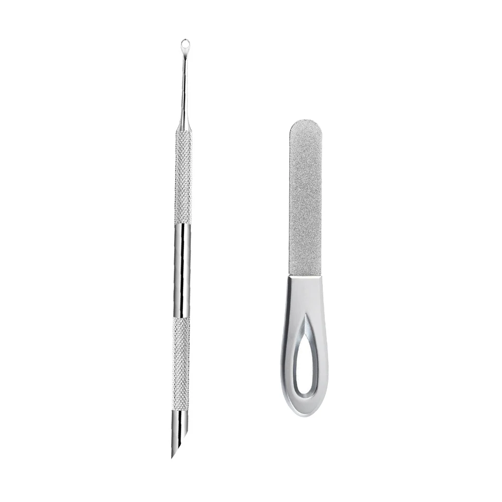 Dual-Headed Steel Cuticle Pushers with Slanted Edges for Manicure Prep and Dead Skin Removal
