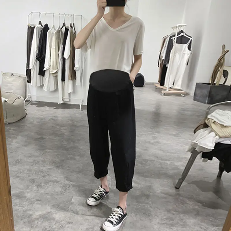 The new fat plus size pregnant women spring and summer thin section nine-point radish pants pregnant women loose wide-leg pants