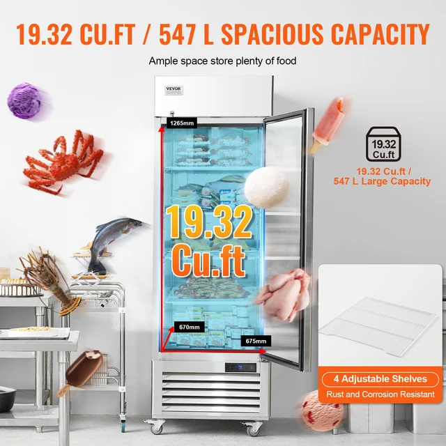 SucceBuy Congelatore commerciale Congelatore a porta singola con scongelamento automatico in acciaio inossidabile da -13 a 5 ℉ Controllo della temperatura 4