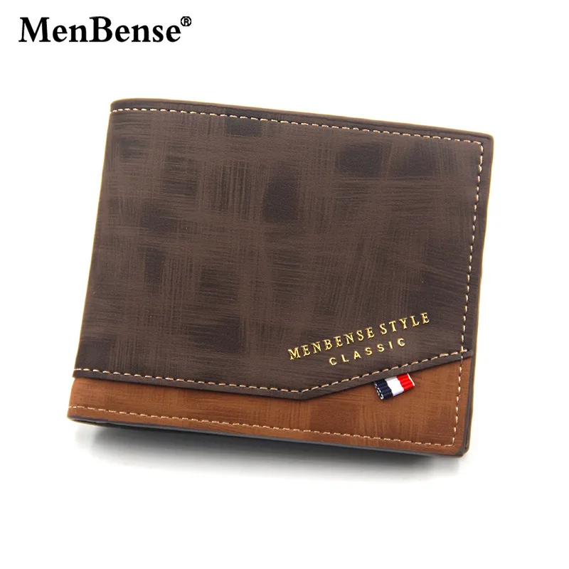 Men's Short Cross Section Tri-fold Wallet Stitching Business Multi-card Zipper Coin Purse Passport Cover