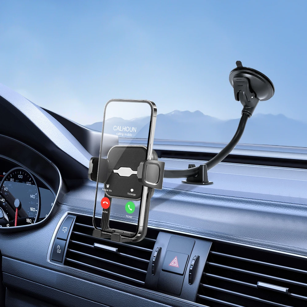 Prada-Support de téléphone pour voiture, bras long flexible de 11 pouces, universel, mains libres, ventouse de pare-brise automatique, support de montage, annulation à 360 °