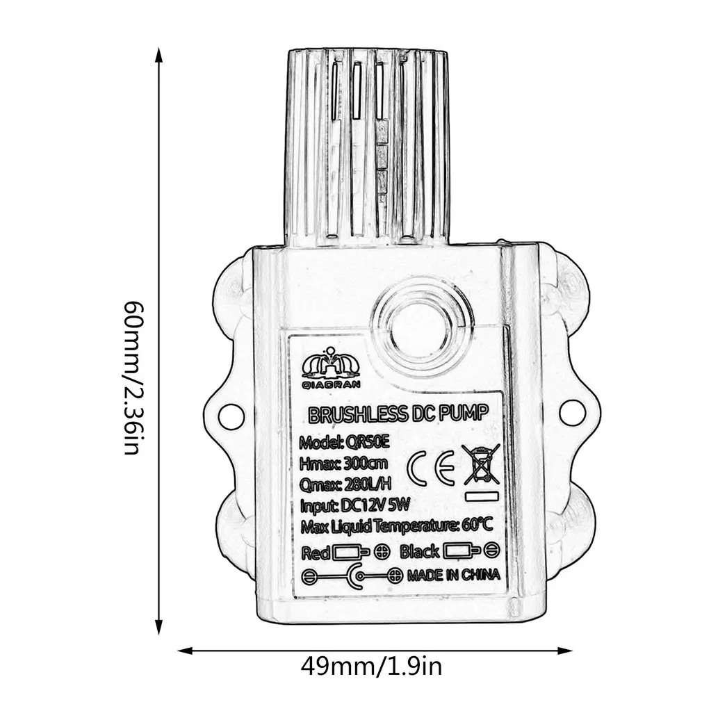 300cm Submersible Fountain Aquarium Circulating Mini Brushless DC Water Pump DC 12V 5W 280L/H