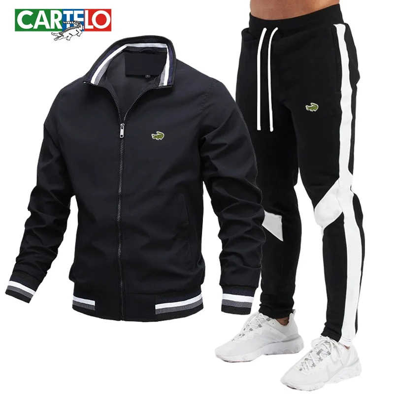 CARTELO Spring and Autumn Fashion New Men's Jacket Set Casual Set Spliced Pants Baseball Jacket High Quality Embroidery Clothes