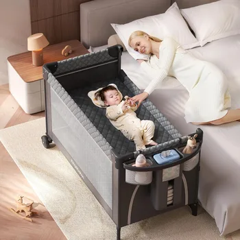 4 in 1 Baby Bassinet,Pack and Play,Bedside Crib Sleeper,Bottom Storage and Toy Bar for Newborn to Toddles 2