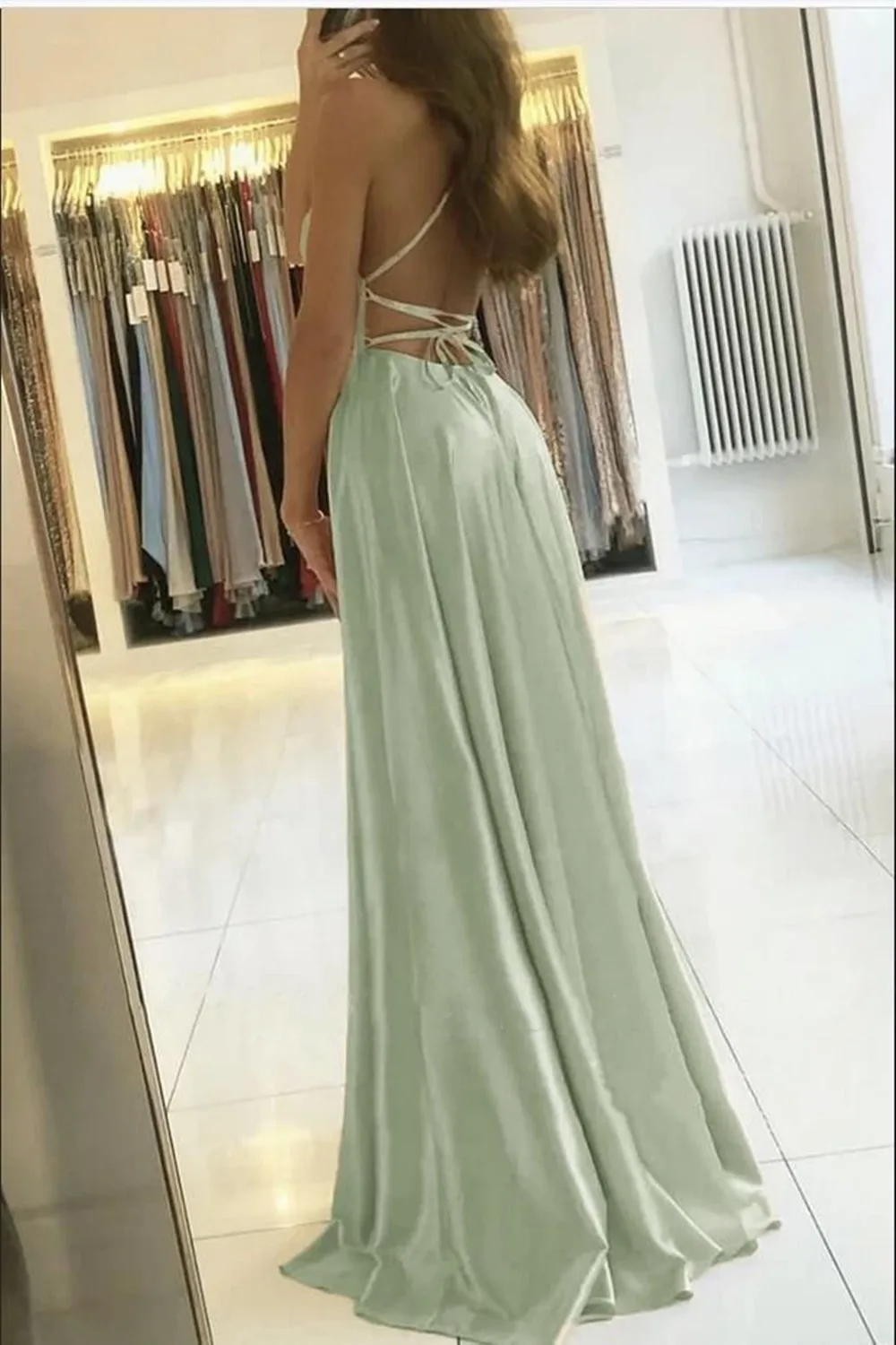 Elegant Burgundy Satin Prom Maxi Dress with Backless Design and Side Slit