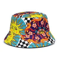 Summer Sun Protection Bucket Hat for Men Women Panama Cap Print Hip Hop Gorros Fishing Fisherman Hat Double Side Wear Fashion 3