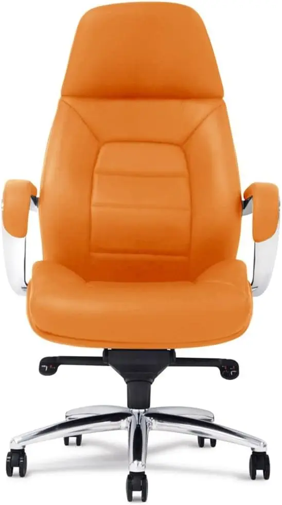Genuine Leather Aluminum Base High Back Executive ChairHeavy People Ergonomic Back - Office Chair Orange 5