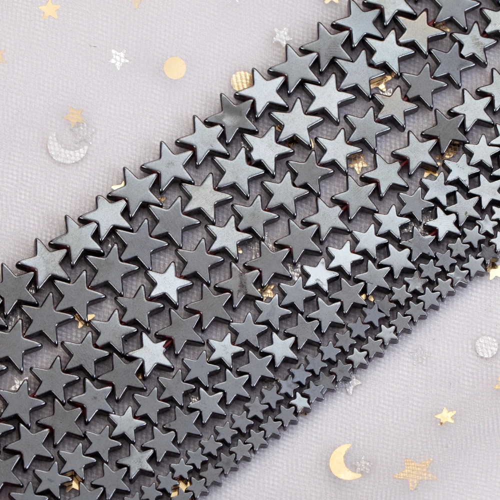 45-Stil natürliche schwarze Hämatit-Steinperlen, Stern, geometrische Säule, Herz, lose Distanzperlen für Schmuckherstellung, Armbänder, Halskette – Detail 8