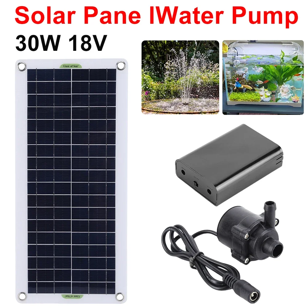 30W Solar Panel With Water Pump Ultra-quiet Submersible Water Pump Motory Fish Pond Indoor Bird Bath Garden Fountain Decoration