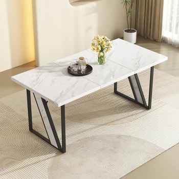 Tavolo da pranzo bianco 4 persone, 160×80 cm Tavolo da pranzo moderno tavolo in marmo per sala da pranzo e cucina 1