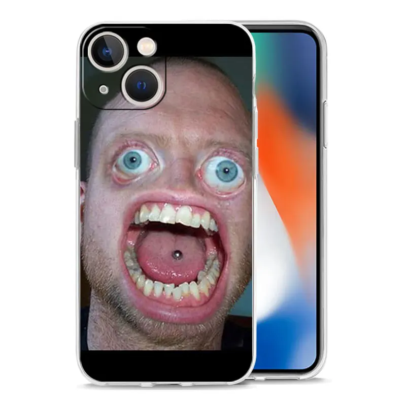 Soft TPU Transparent Phone Case Cover with Humorous Ugly Man Design