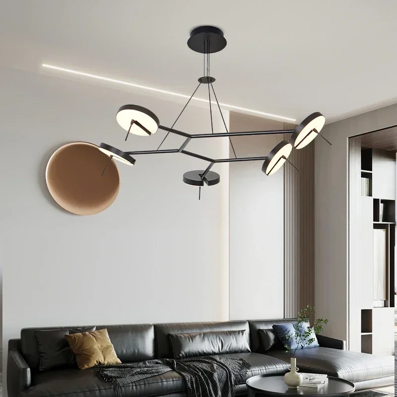 Creative Led Chandelier Black Lustre Adjustable Indoor Lights Bedroom Hanging Lamp Living Room Dining Room Lighting Fixtures