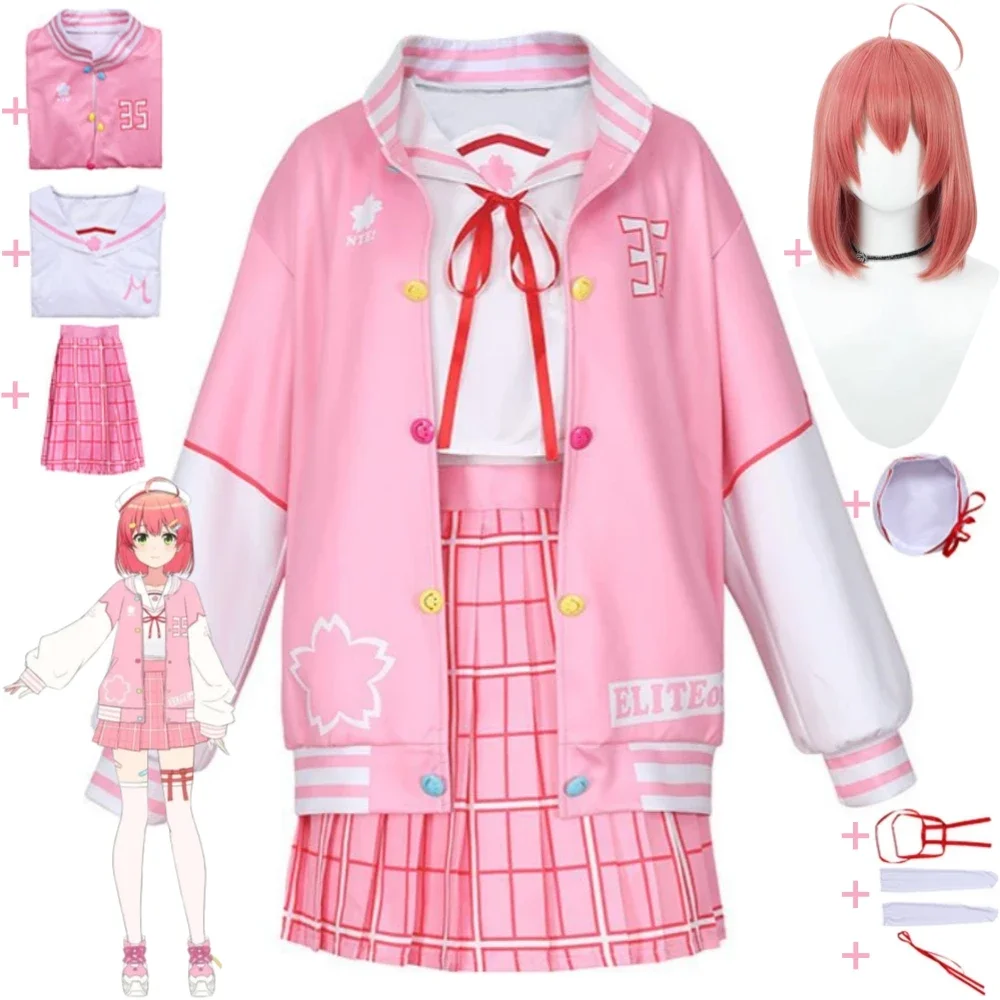 

YouTuber VTuber Hololive Sakura Miko Elite 35 Cosplay Costume Wig Anime Loli Pink School Uniform Halloween Carnival Party Suit