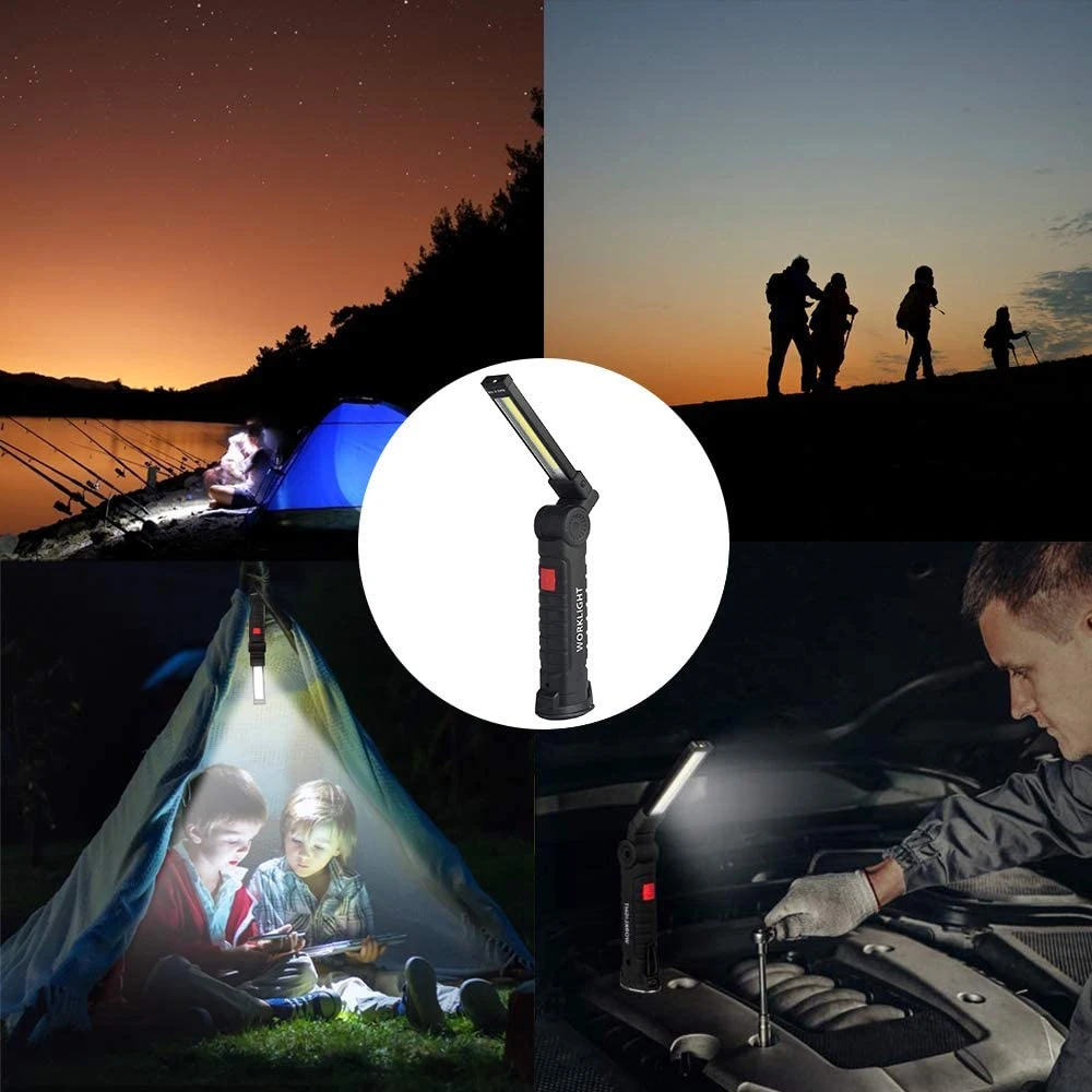 Led Work Light Folding Portable Rechargeable Waterproof Camping Magnetic Flashlight With Built-in Battery