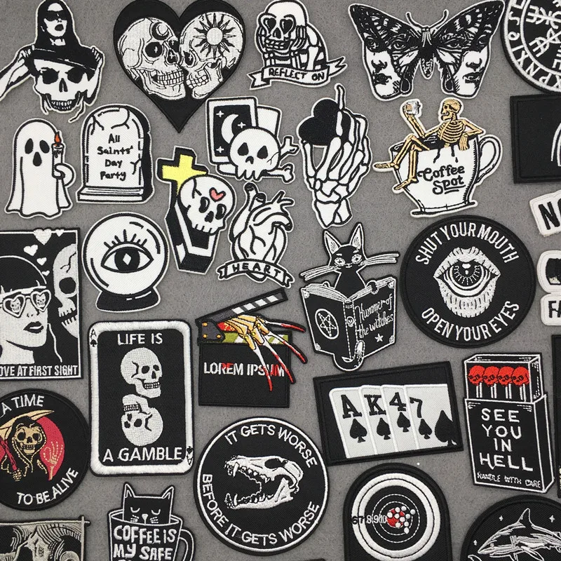 Black White Iron Patches, Patches Clothing Punk