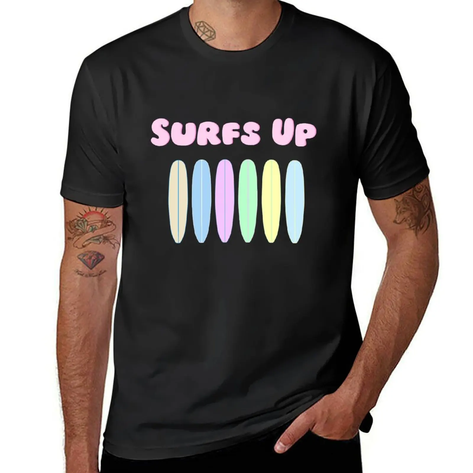 

Surfs up summer vibes T-Shirt blacks customs design your own summer top fruit of the loom mens t shirts