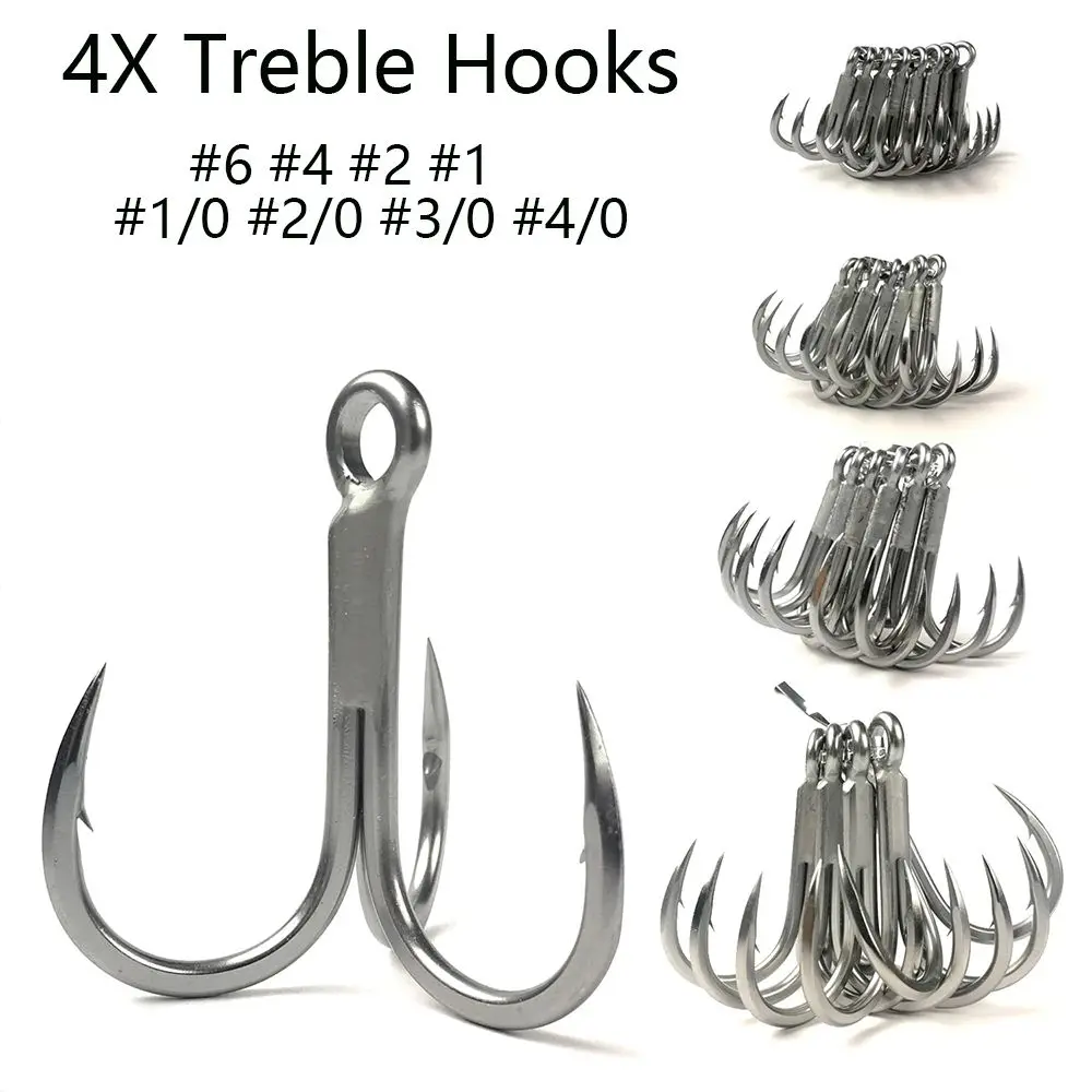 4X Treble Hooks Large Size 3/0 4/0,Saltwater Rust-Proof Fishhook,Strong  Triple Fishing Hooks for Big Game Trout Bluefish Salmon Kingfish(5Pcs/Box)