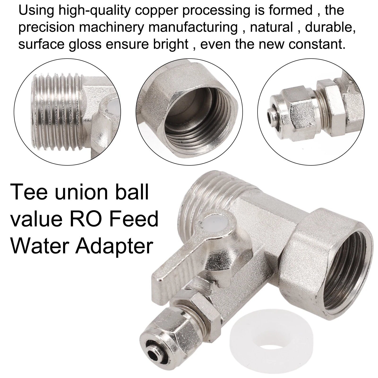 1pc RO Feed Water Adapter 1/2" To 1/4'' With Shut-Off Ball Valve Tap Tee B Water Purifier Home Appliance Accessories