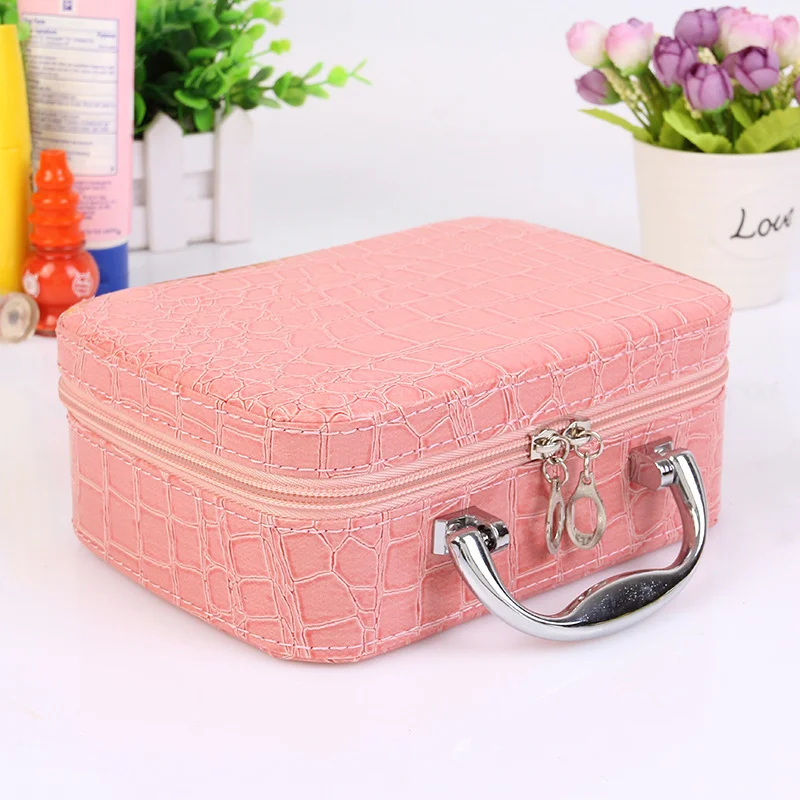 

Korean Stone Makeup Box with Mirror Ladies Handheld Makeup Bag Square Zipper