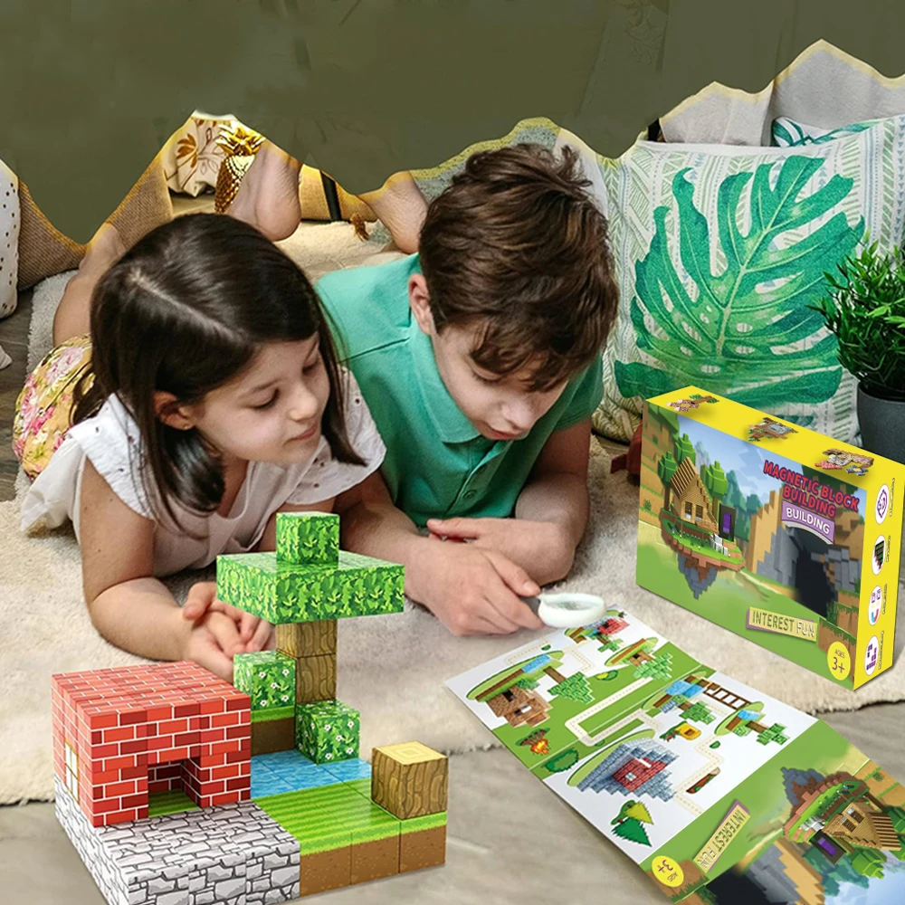 100pcs Magnetic Blocks-Build Mine Magnet World Set for Boys & Girls Age 3+, Sensory Toys for Toddlers Gifts Construction Toys 6