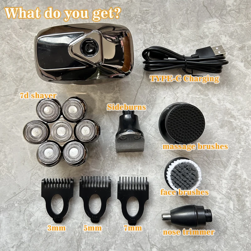 Head Shavers for Bald Men Rotary Electric Razor Cordless Shaver for Men Multifunctional Electric Razors for Bald Men Waterproof 6