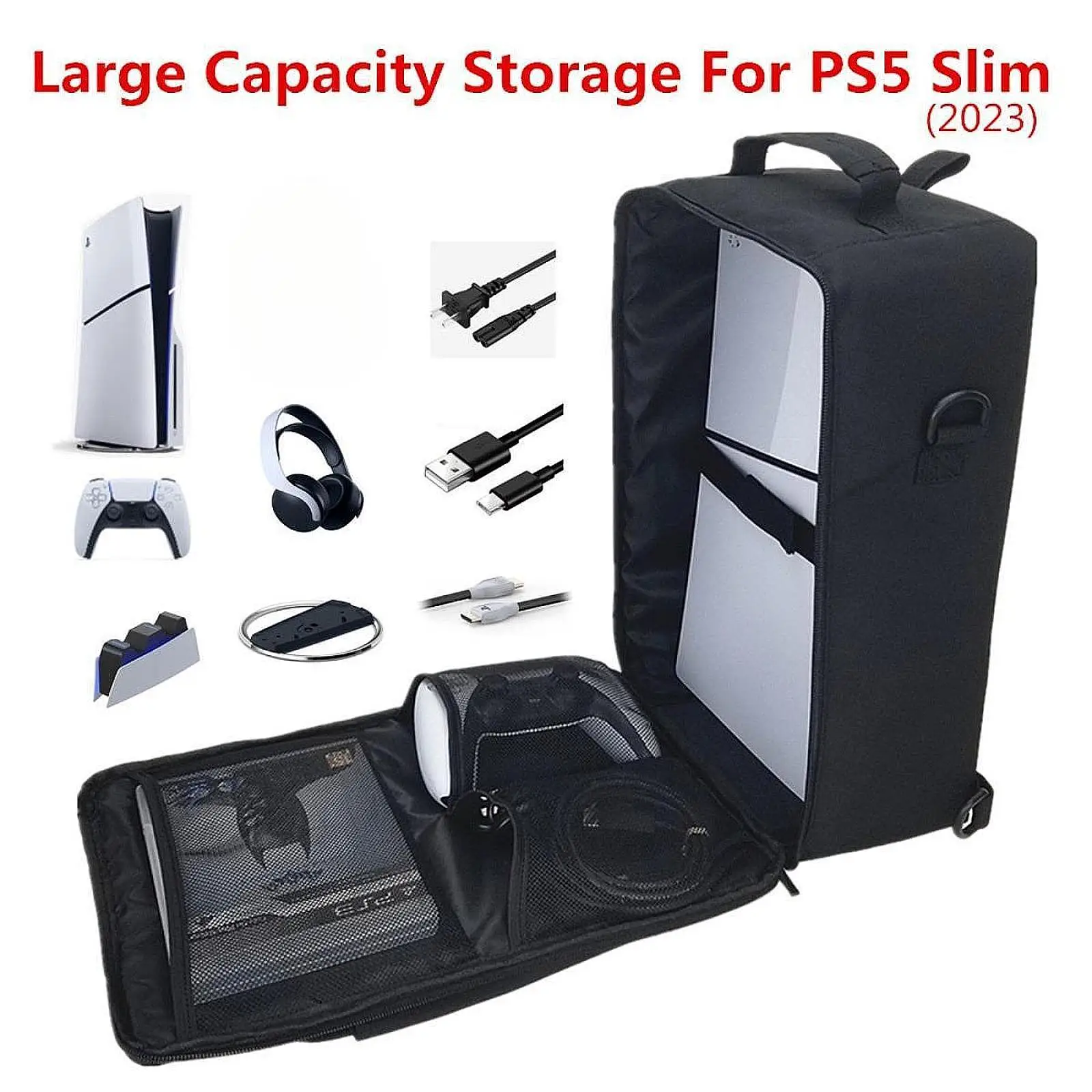 Gaming Console Backpack Carrying Bag Dustproof Zippered Pocket Shoulder Bag Travel Carrying Case for Power Cords Cards Laptop