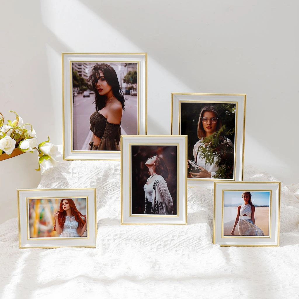 Photo Frame Home photo decoration Plexiglass Photo Frame Plastic White Gold Rectangular