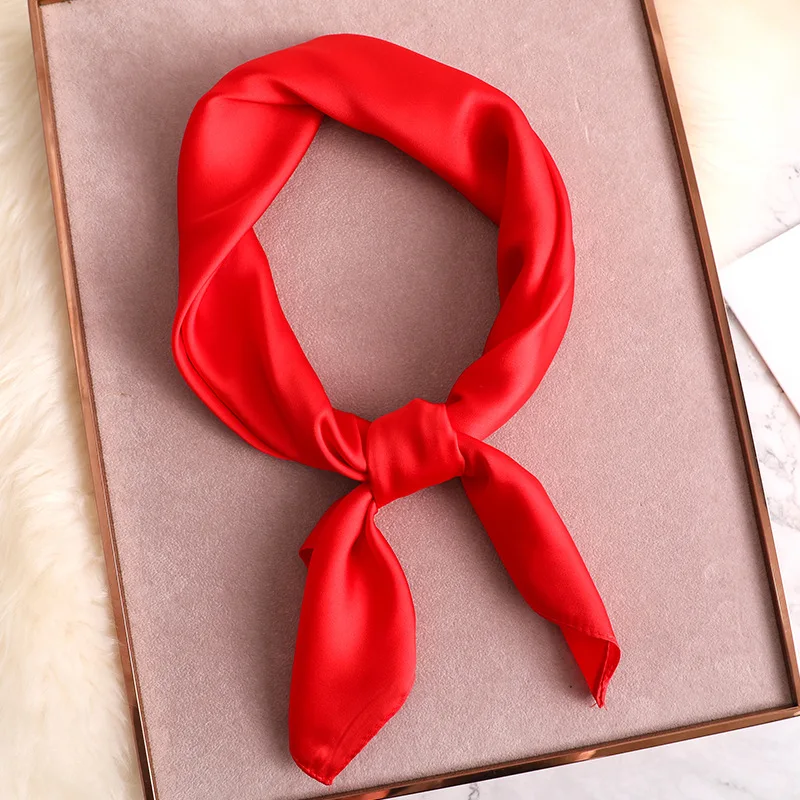 Solid Color Silk Square Scarfs for Women Soft Satin Neckerchief Female Head Hijab Foulard Neck Ties Skinny Hairband Lady Hair 2