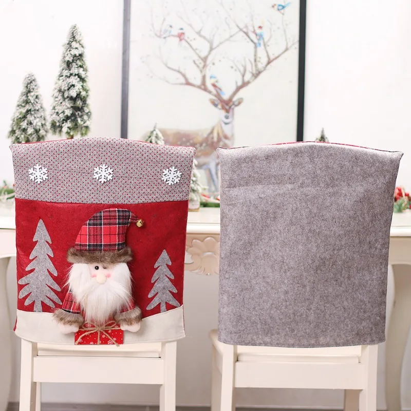 1pc Christmas Chair Cover 3D Cartoon Home Table Dinner Chair Seat Cover Decoration Xmas Party New Year Home Decoration
