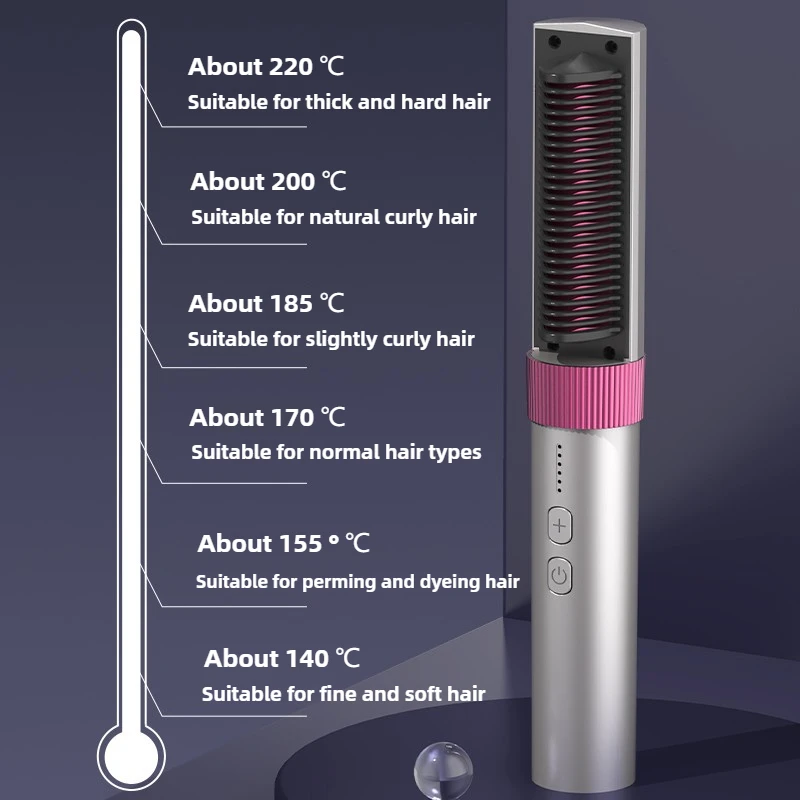 2024 Wireless Hair Straightener Hot Comb Anti-scald Professional Electric Brush Smoot Hairstyle Iron Negative Ion Hair Care Comb 3