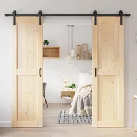 Double 24×84" Doors Sliding Barn Wood Door Panels with 8ft Hardware Kit Easy DIY Assembly Required Perfect for Warehouse 1