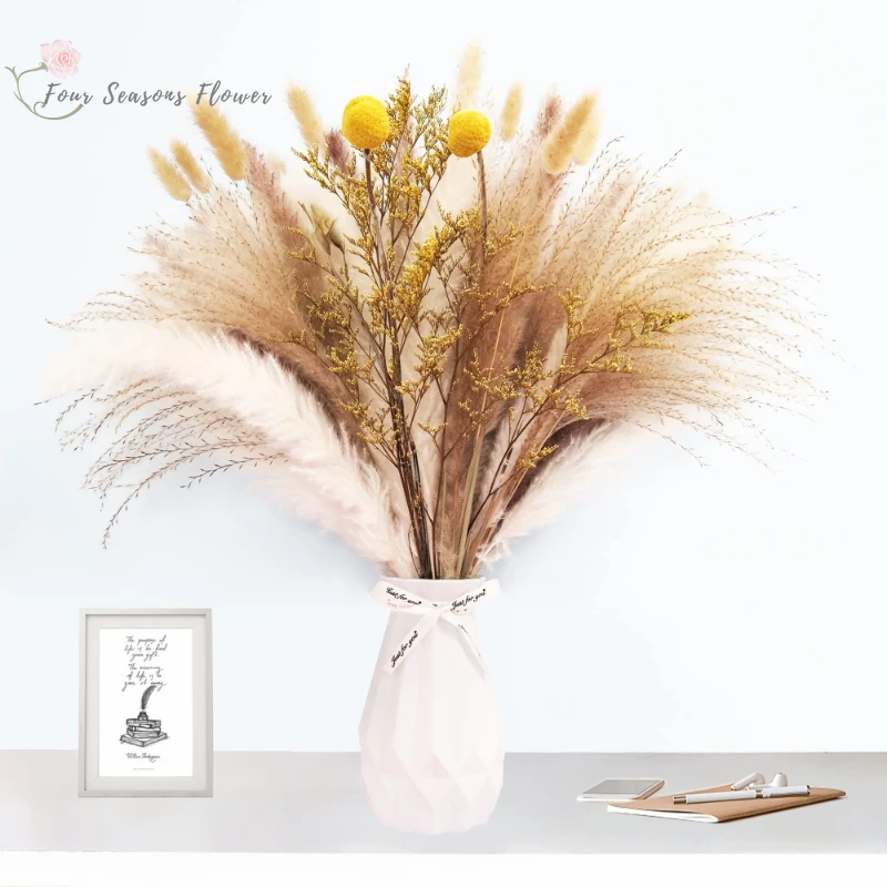 

100PCS Natural Dried Flowers Pampas Bunny Tails Bouquet Valentine's Grass Wedding DecorFluffy Phragmites Boho Hoom Decoration