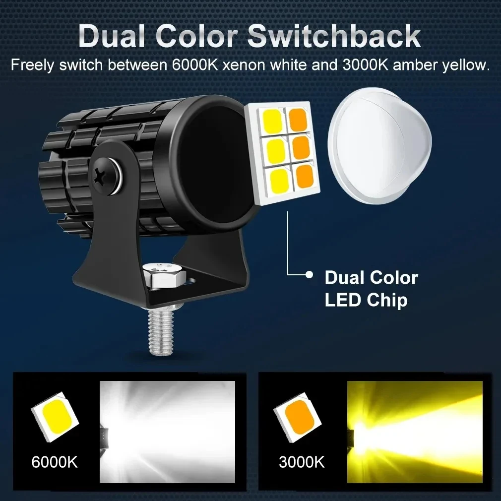 For Auxiliary Spotlight Lamp Moto Fog Light Accessories Motorcycle Mini Driving Light Headlight Universal Dual Color ATV Scooter