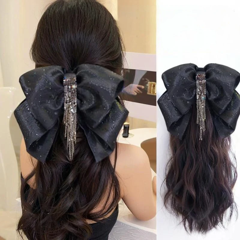 Elegant Tassel Bow Wig with Heat-Resistant Curly Hair & Sophisticated Accessories