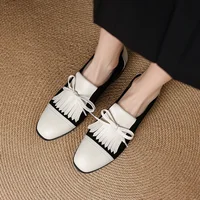 2025 Women Shoes Cow Leather Tasseles Penny Loafer Shoes Women Mid Heel Slip on British Style Leather Shoes Casual Comfort Pumps 2