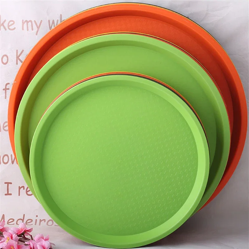 non slip Round Plastic Tray Restaurant Serving Plate Lined Non-Slip Tray Coffee Drinks Fast Food Serve Dishes Bar Tool