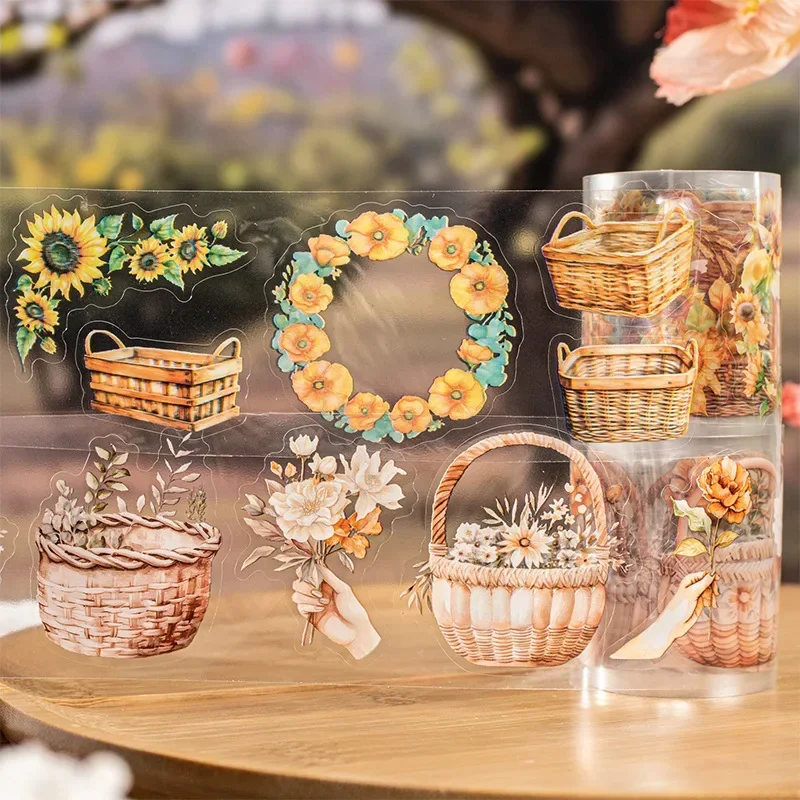 1Roll PET Adhesives Handbook Tape Flowers Picking Flowers Season Basket Collage Bottoming Decoration Scrapbook 60mm*2m 3